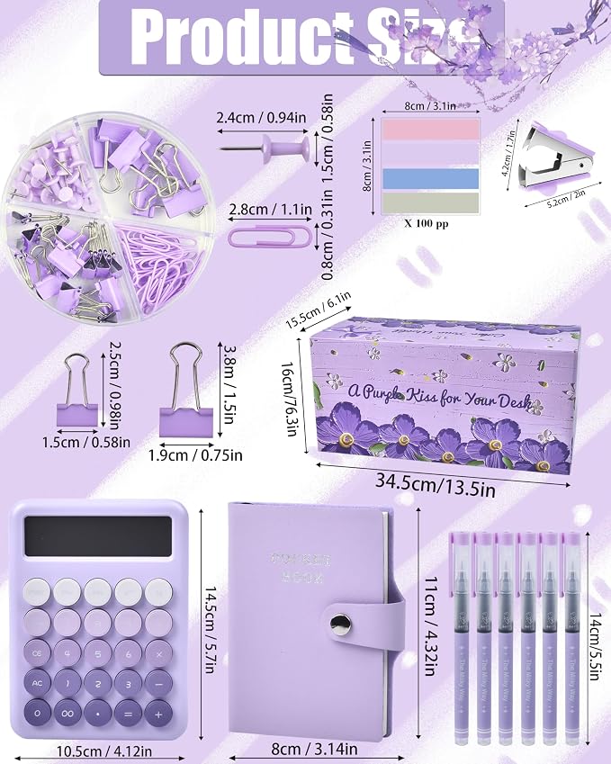 LXEVIHK 21Pcs Purple Desk Organizers and Accessories With Mesh Desk Organizer and 360°Rotating Pen Holder and a Lot of Office Purple Office Supplies Beautifully Presented in a Gift Box - Image 7