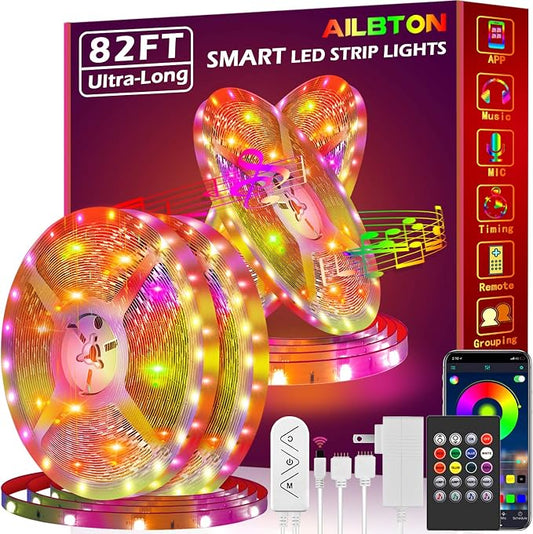 AILBTON Led Strip Lights,82ft Led Light Strips Music Sync Color Changing RGB Led Strip Built-in Mic,Bluetooth led Lights App Control with Remote,5050 RGB Rope Light Strip by AILBTON