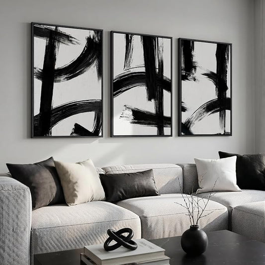 Large Framed Black and White Abstract Wall Art for Living Room, 3 Piece Big Canvas Prints Paintings Artwork for Walls, Modern Minimalist Pictures Wall Decor for Bedroom Office Hallway, 24x36 In by Cuspin