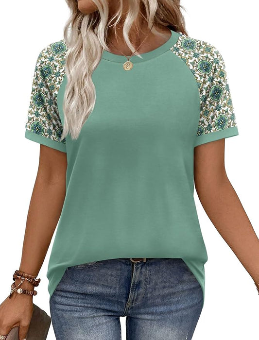 WIHOLL Womens Summer Tops Color Block Short Sleeve Raglan Shirts Spring Fashion Clothes Vacation Outfits by WIHOLL