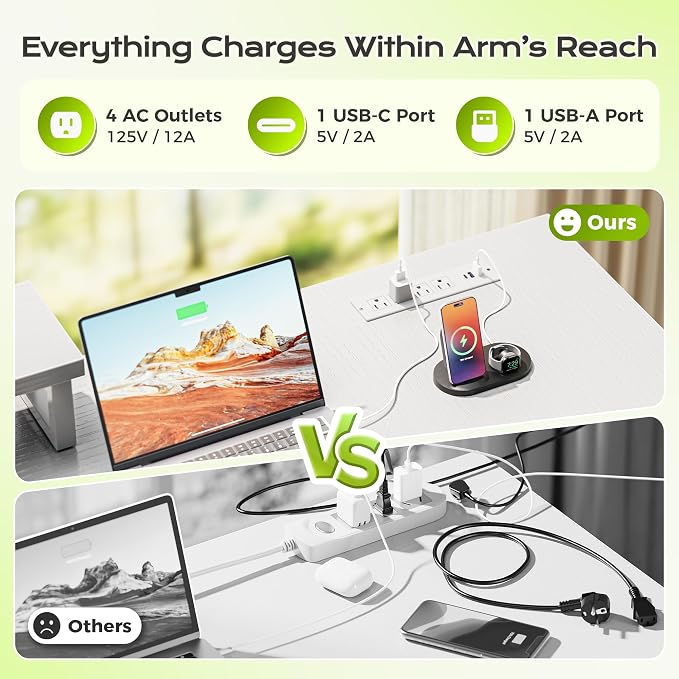 PRAISUN 61" L Shaped Computer Desk, Power Outlets, Monitor Stand, White | USB-C Ports, Reversible Charging Station, Spacious Desktop & Legroom, 0.94 Inch Thick Desktop, for Gaming, Study & Work - Image 5