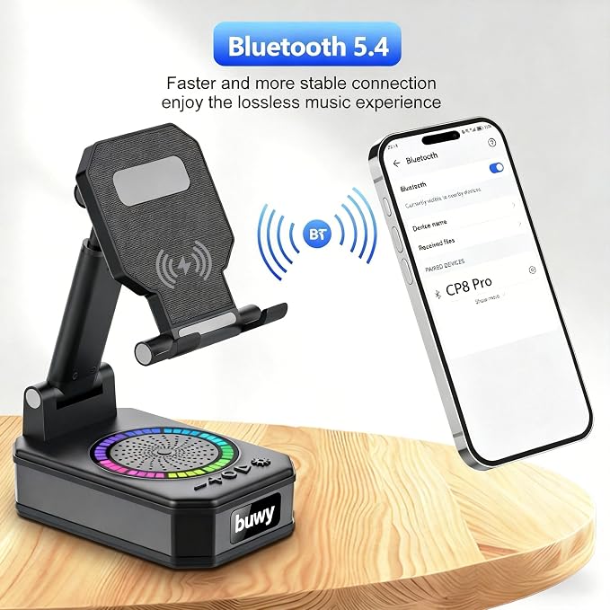 Birthday Gifts for Men Women Teens, Wireless Charger Phone Stand with Bluetooth Speaker, Phone Charger Stand with LED Lights, Anti-Slip Base Adjustable for iOS Android Father's Day Best Gifts - Image 6