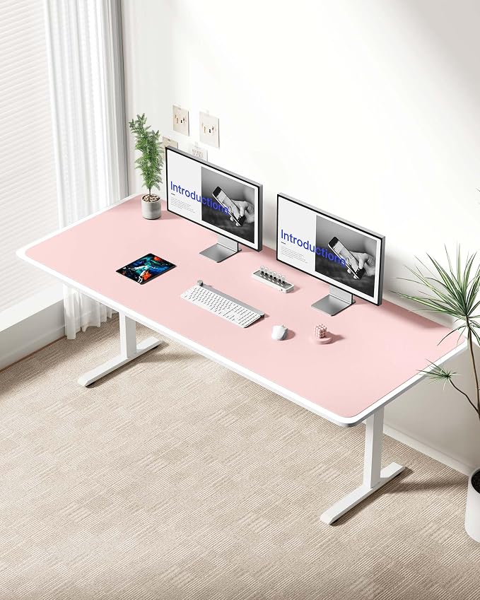 YSAGi Leather Desk Protector, Office Mat, Large Mouse Mat, Non-Slip PU Leather Blotter, Laptop Desk Mat, Waterproof Writing Pad for Office and Home(Light Pink, 63" x 24") - Image 2