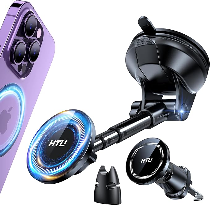 HTU 2026 Upgraded for Magsafe Car Mount [80LBS Strongest Suction & Military-Grade] Powerful Magnetic Cell Phone Holder for Car Dashboard Windshield for iPhone 17 16 15 14 Pro Max Mini,Black by HTU15yearsincarmounts