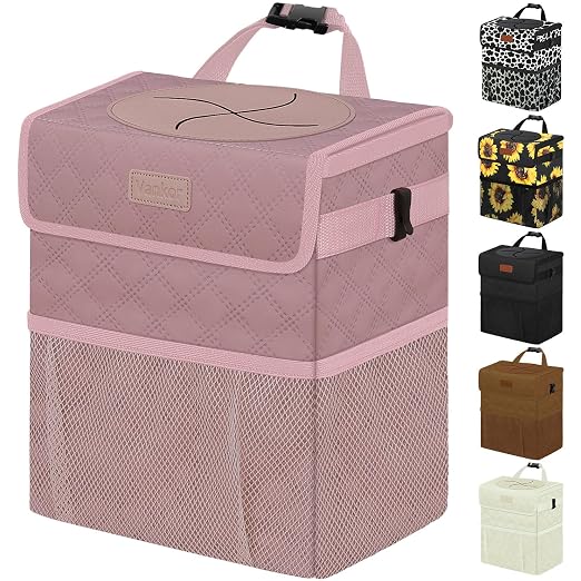 Vankor Car Trash Can Cute Trash Bag Bin Hanging Waterproof Automotive Garbage Cans Leak Proof Vehicle Trash Can Diamond Pattern-Pink by Vankor