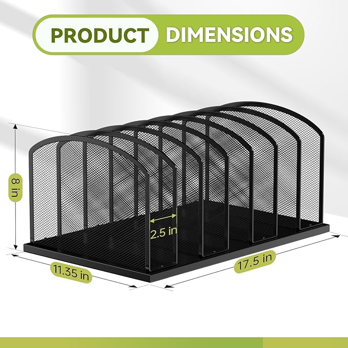 MINDEPOT Desk File Organizer 7 Sections Upright Mesh File Sorter Organizer for Desk, Office Organization File Holder for Home, Office & Classroom (Black, 2Pack) - Image 2