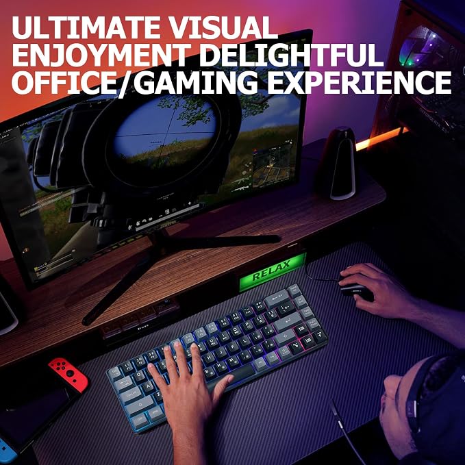 Guiheng Wired Portable 60% Mechanical Feeling Gaming Keyboard,RGB LED Backlit Compact 68 Keys Mini Wired Office Keyboard for Windows Laptop PC Mac Gamer, Typist, Travel on Business Trip Black–Grey - Image 6