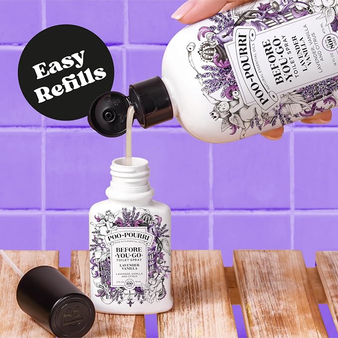 Poo-Pourri Before-You-Go Toilet Spray Refill, Lavender Vanilla,16 Fl Oz, Up to 800 Uses, Bathroom Odor Deodorizer with Essential Oils for Home or Work, Lavender, Vanilla and Citrus Scent - Image 3