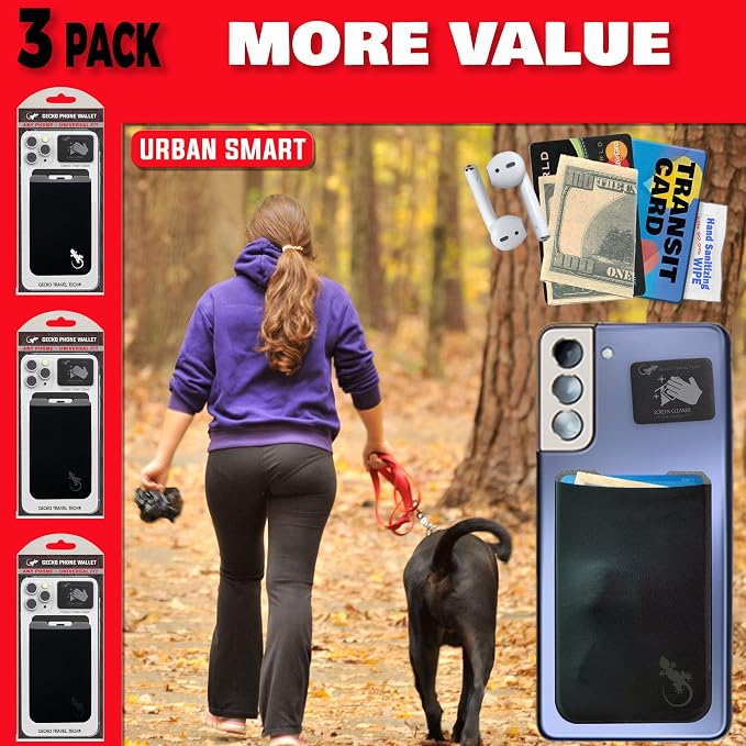 Phone Wallet - Adhesive Card Holder - Cell Phone Pouch - Stick on Lycra Pocket by Gecko - Carry Credit Cards and Cash - Image 5