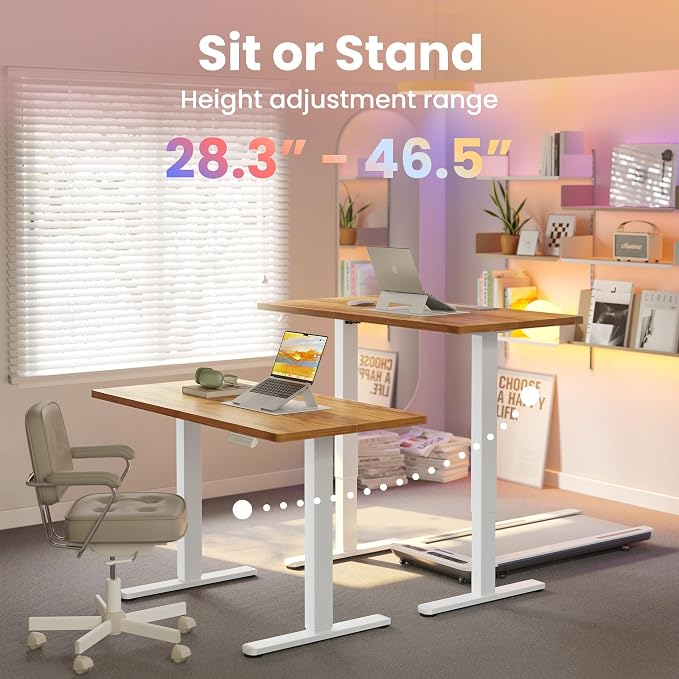 HUANUO Electric Standing Desk, 55" x 28" Height Adjustable Desk, 4 Memory Height Settings, Sit to Stand Up Desk for Home Office, with Headphone Hook, Cable Manager, Light Vintage Brown - Image 4