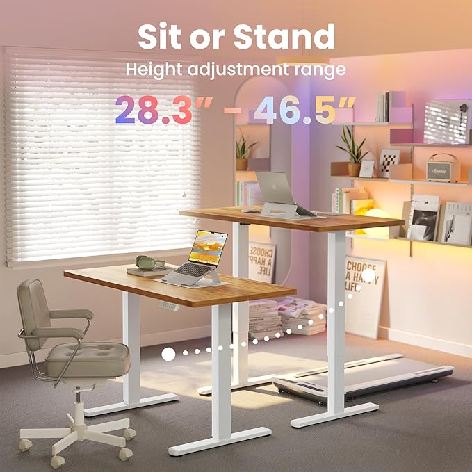 HUANUO Electric Standing Desk, 63" x 28" Height Adjustable Desk, 4 Memory Height Settings, Sit to Stand Up Desk for Home Office, with Headphone Hook, Cable Manager, Light Vintage Brown - Image 4