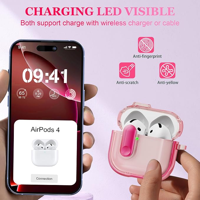 for AirPods 4th Generation Case 2024 with Bright Plated Bezel and Switches, Military-Grade Shockproof Transparent Anti-Yellowing for AirPods 4 Cover, Peach Pink - Image 3