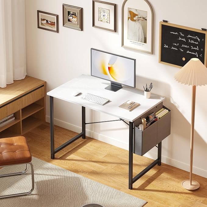 OLIXIS Small Computer Desk, 31 Inch Gaming Desks for Home Office | Writing Study Craft Work Table, Computer Workstation for Bedroom Small Spaces with Storage Bag, White - Image 2