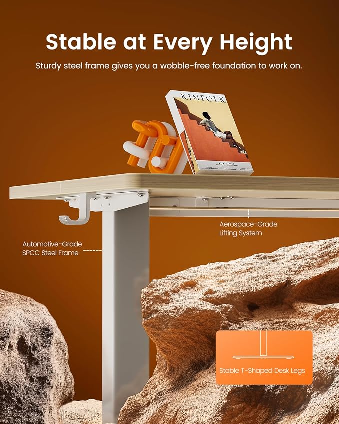 ErGear Height Adjustable Electric Standing Desk, 44 x 24 Inches Sit Stand up Desk, Memory Computer Home Office Desk, Natural - Image 5