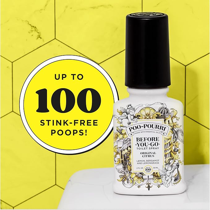 Poo-Pourri Before-You-Go Toilet Spray, Original Citrus, 2 Fl Oz, 2 Pack, Up to 100 Uses, Bathroom Odor Deodorizer with Essential Oils, Travel Essentials, TSA Approved Size, Lemon Bergamot - Image 8