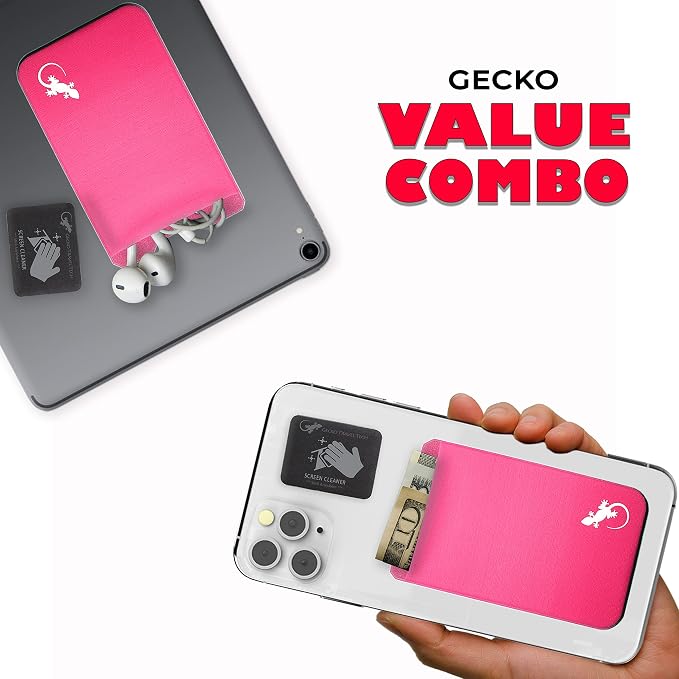 Phone Wallet - Adhesive Card Holder - Cell Phone Pouch - Stick on Lycra Pocket by Gecko - Carry Credit Cards and Cash - Image 2