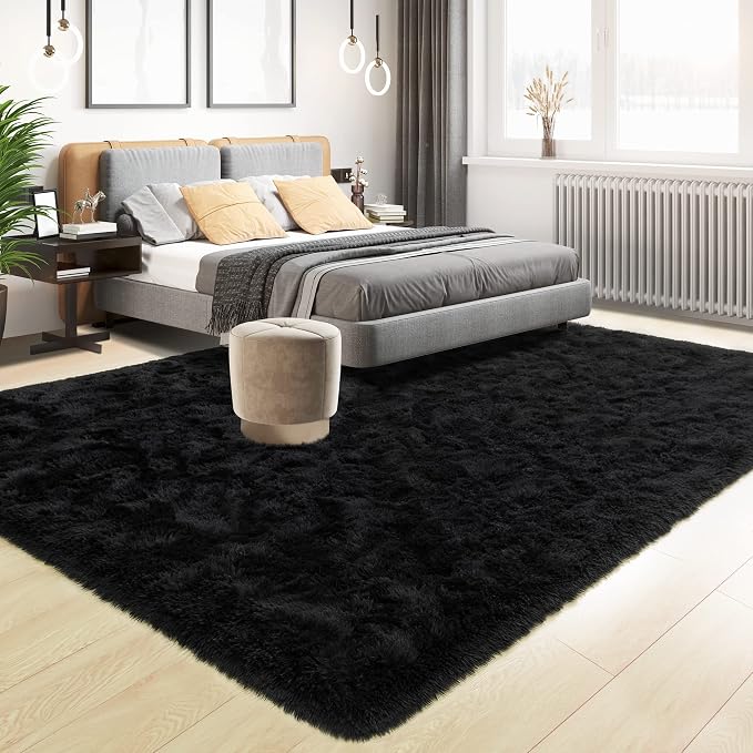 Tepook Area Rugs 9x12 for Living Room, Super Soft Fluffy Rugs for Bedroom, Modern Shaggy Rug Fuzzy Carpets for Kids, Plush Indoor Nursery Home Decor Rug with Non-Slip Bottom, Black - Image 3