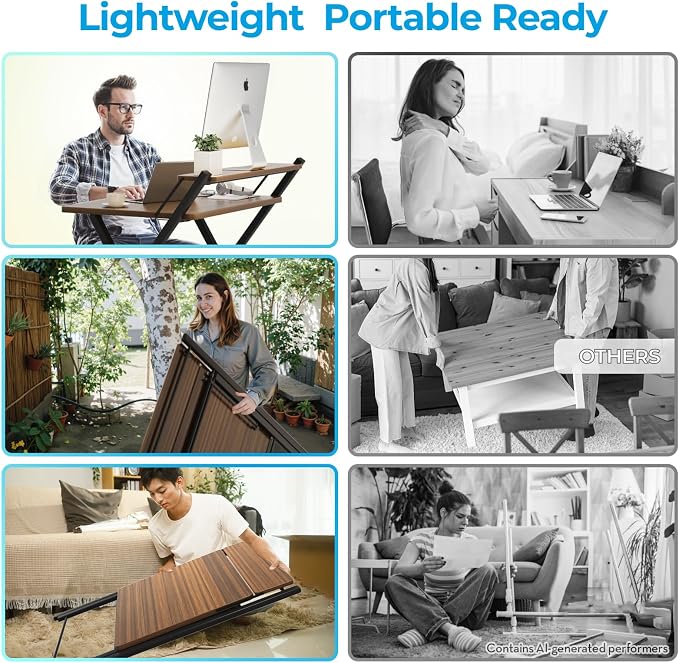 GreenForest Folding Desk No Assembly, Sturdy Computer Desk for Small Spaces | Portable Foldable Table for Laptop, 2-Tier Compact with Shelf, Space Saving for Home Office, Dorm, Apartment, 24"x 30" Walnut - Image 7