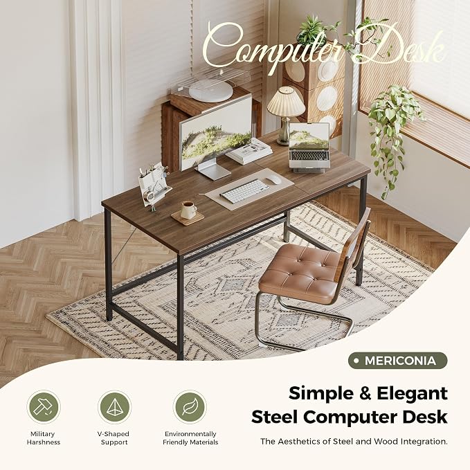 Mericonia 48x20 Inch Computer Desk, 0.6" Thick Small Office Table | Modern Simple Style, Small Study & Writing Table for Home Bedroom Work Walnut - Image 5