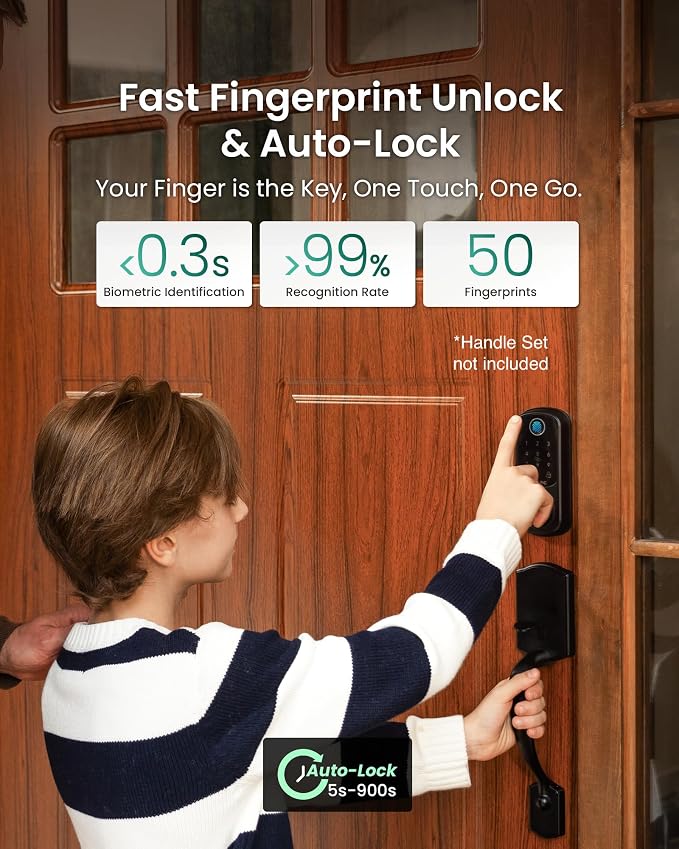 DESLOC B200 Fingerprint Smart Door Lock with App Control, Keyless Entry Deadbolt for Front Door, Auto Lock, Touchscreen Keypad, 8 Unlock Methods, USB-C Backup Power, 12-Month Battery, BHMA Grade3 - Image 4