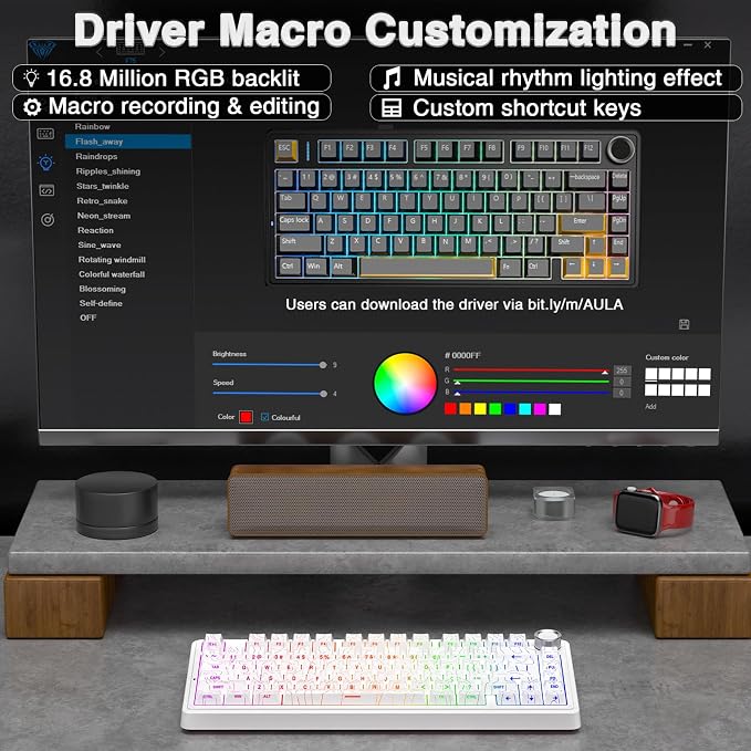 AULA F75 Pro Wireless Mechanical Keyboard with Knob,75% Hot Swappable Custom Gaming Keyboards,RGB Backlit,Pre-lubed Switches,Side Printed PBT Keycaps Creamy Sounding Computer Keyboard, Line White - Image 8