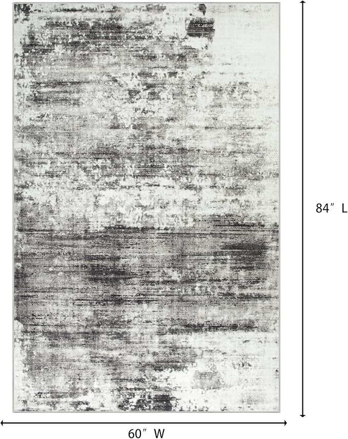 5x7 Area Rugs Washable Rug: Modern Abstract Living Room Rug Soft Anti-Skid Thin Carpet Indoor Floor Non-Shedding Carpets for Bedroom Dining Room Farmhouse Nursery Home Office - Black Grey - Image 2