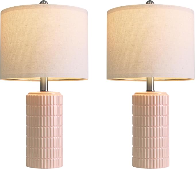 PoKat 20.75" Pink Ceramic Table Lamps Set of 2, Small Modern Bedroom Lamps for Girls Room, Bedside Lamps for Night Stands, Cute Lamps for Living Room Decor, Nightstands Desk Lamp, Light Pink - Image 7