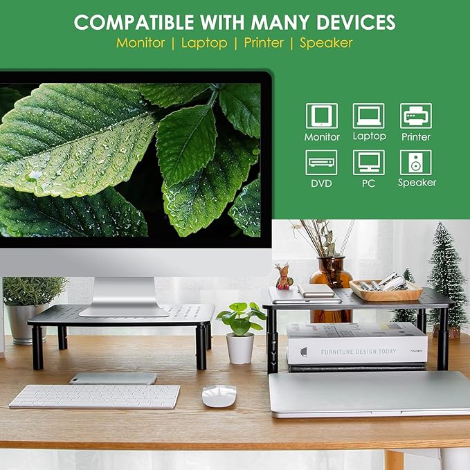 DOLALIKE 2 Pack Desktop Riser, 3 Height Adjustable Monitor stands for 2 Monitors, PC, Computer, Printer, iMac, Desktop Monitor Stand with Ventilated Platform for Airflow - Image 6