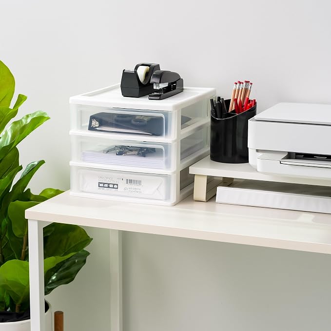 IRIS USA 3-Drawer Medium Stacking Desktop Organizer, White | Organize office supplies, stationery, makeup, craft materials and everyday essentials for neat desktop storage - Image 7