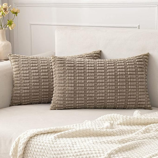 MIULEE Pack of 2 Corduroy Decorative Lumbar Throw Pillow Covers 24x14 Inch Soft Boho Striped Pillow Covers Modern Farmhouse Home Decor for Sofa Living Room Couch Bed Light Brown by MIULEE