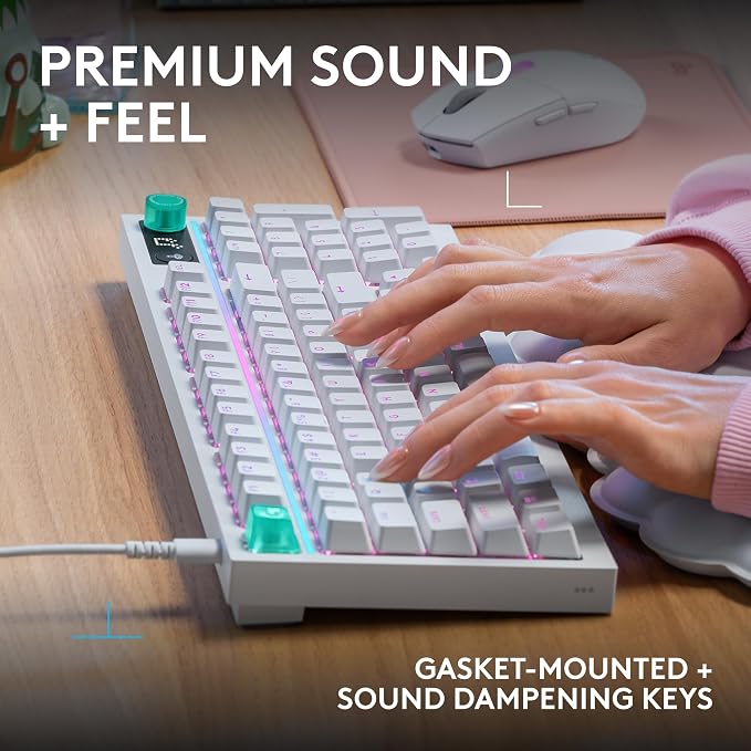 Logitech G316 X 98 Mechanical Gaming Keyboard (Linear) - White | Hot-Swappable Linear Mechanical Switches, Gasket Design, PBT Keycaps, <8Khz, LIGHTSYNC RGB, Dot-Matxix LED Display, USB-C - Image 6