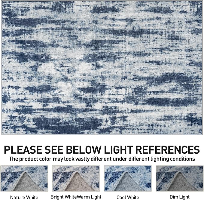 5x7 Area Rugs Washable Rug: Modern Abstract Living Room Rug Soft Anti-Skid Thin Carpet Indoor Floor Non-Shedding Carpets for Bedroom Dining Room Farmhouse Nursery Home Office Blue Grey - Image 7