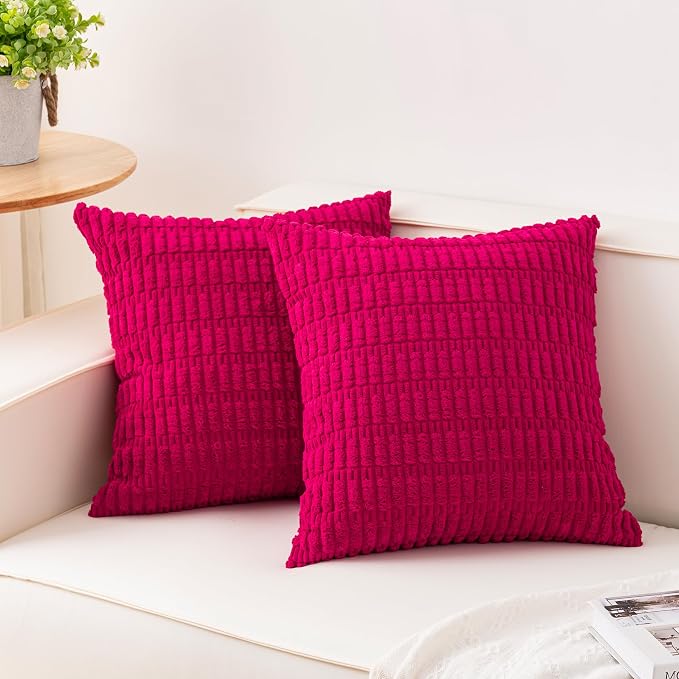 Aegero Pack of 2 Corduroy Decorative Throw Pillow Covers 18x18 Inch Soft Striped Pillow Covers Modern Farmhouse Home Decor for Sofa Living Room Couch Bed（Peach Red） by Unknown
