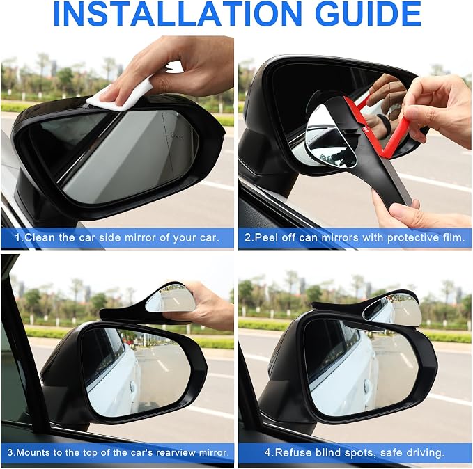 LivTee Blind Spot Mirror with Side Mirror Rain Guard, Carbon Fiber 2-in-1 Side Mirror Covers Kit with Wide Angle Adjustable Stick for Cars SUV and Trucks, Pack of 2 - Image 3