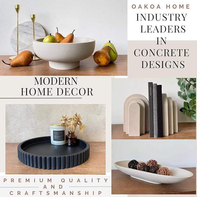 OAKOA Concrete Black Tray for Coffee Table - Round Black Decorative Tray for Table Decor - Bandejas Decorativas para La Sala - Coffee Table Centerpiece - Image 2