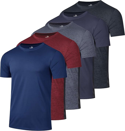 5 Pack Men's Dry Fit Short Sleeve T-Shirt Gym Workout Athletic Running Tee | Cooling, Moisture-Wicking, Crew Neck, Quick-Dry, Breathable, Active, Exercise, Fitness, Basketball, Cycling, Hiking, Tennis by RealEssentials