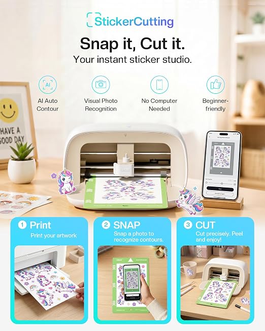Likcut Vinyl Cutter Machine S501 - AI Smart Sticker Maker for Vinyl & Paper Crafts, AI Image Generation Portable Plotter DIY Cutting Machine for Craft & Party, Custom Stickers, Crafts for Adults - Image 2