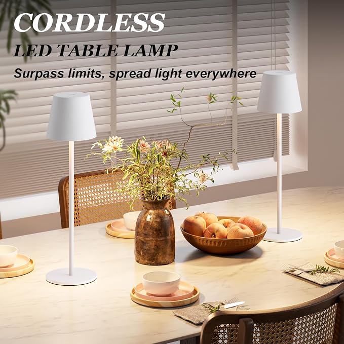 Kakanuo White Cordless Table Lamp Rechargeable - 2 Pack 5000mAH Battery Operated Lamp for Table, 3 Color Stepless Dimming Wireless Lamp for Kitchen Counter, Touch Control - Image 3