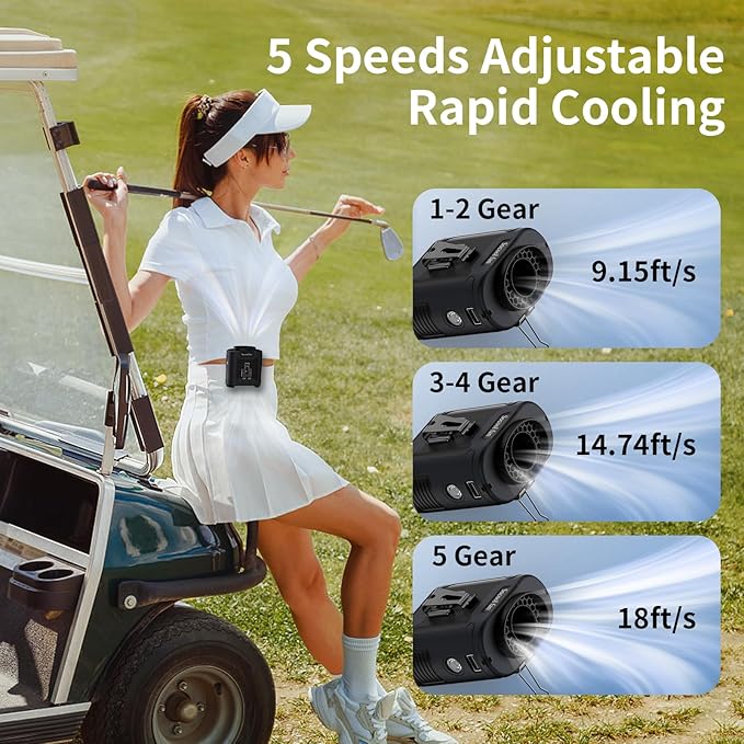 Socool 10000mAh Portable Waist Fan Clip on Wearable Belt Personal Fan Rechargeable Battery Operated With 5 Speeds & Flashlight Neck Hands-Free 40H Cooling For Outdoor Travel Camping Power Bank (Black) - Image 2