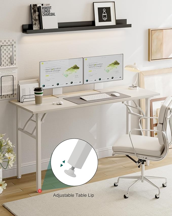 Frylr Small Folding Computer Desk – Portable 55.1 Inch Foldable Laptop Table, Collapsible and Compact for Easy and Fast Setup, Lightweight for Small Spaces, Home Craft and Study Use, White Ash - Image 7