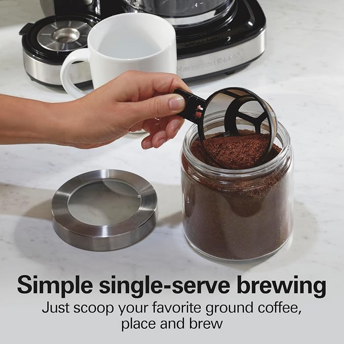 Hamilton Beach 2-Way Brewer Coffee Maker, Single-Serve and 12-Cup Pot, Black/Stainless Steel(49980A), Carafe | 12 Cup Glass Carafe | Black with Stainless Steel Accents | 49980RG - Image 3