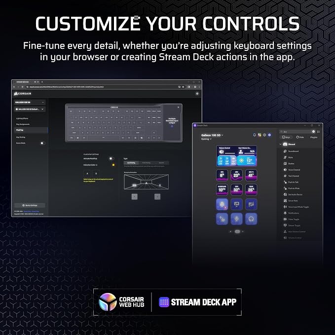 Corsair Galleon 100 SD RGB Mechanical Wired Gaming Keyboard – QWERTY US, Stream Deck-Integrated, Pre-Lubed MLX Pulse Thocky Hotswappable PBT Double-Shot Switches, FlashTap SOCD, 8,000Hz – Black - Image 9