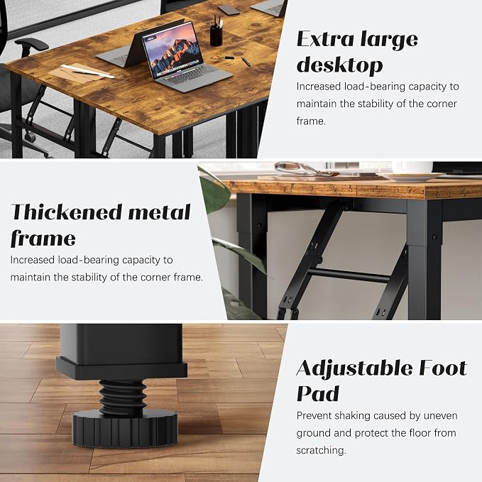Need Office Computer Desk 35.8 Inch Sturdy Folding Laptop Table Retro | Black Frame Writing Gaming Work Table/Foldable Home Office Desk/Sewing Table, No Assembly Required - Image 4