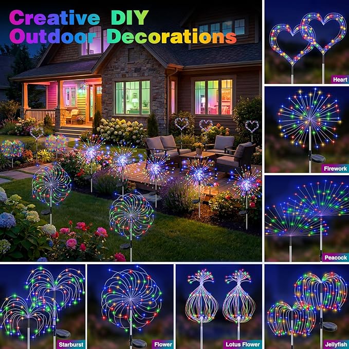 btfarm 10 Pack Solar Garden Lights Outdoor, 8 Modes Firework Lights Solar Powered, Waterproof Twinkle Fairy Light Outside for Yard Patio Pathway Pool Christmas Party Decorative, Multicolor - Image 4