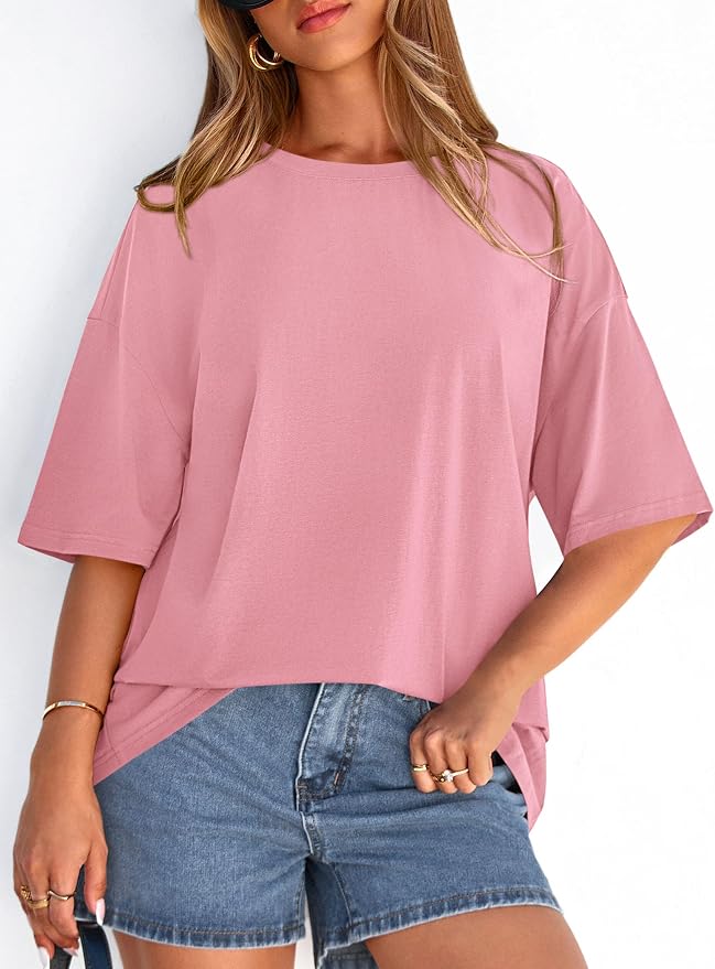 PRETTYGARDEN Womens 2026 Spring Going Out Tops Casual Short Sleeve Crewneck Loose Fit Basic Oversized T Shirts Summer Outfits - Image 2