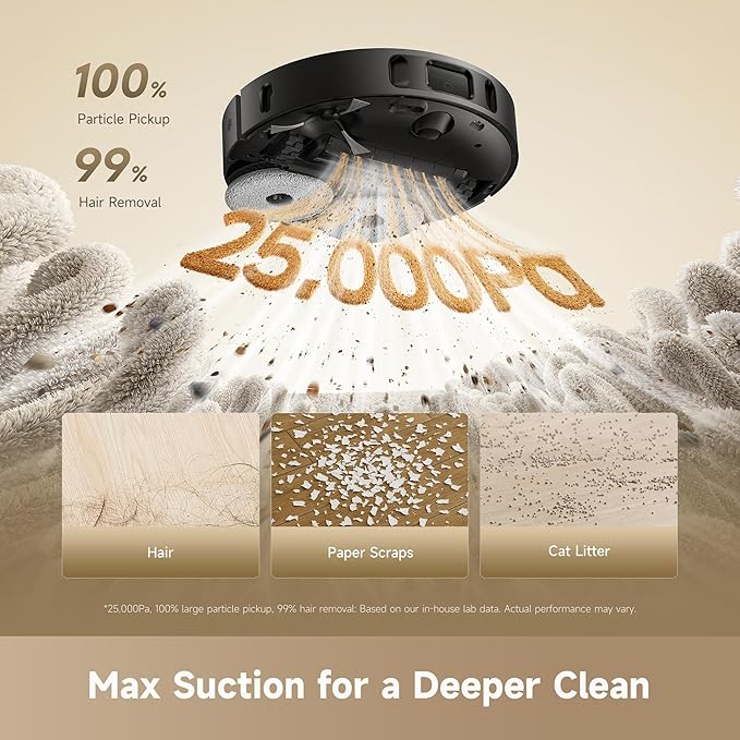 dreame D30 Ultra CE Robot Vacuum and Mop, 25,000Pa Powerful Suction | 0.41in Mop Lifting, Multifunctional Base Station, Auto Dust Emptying & Mop Self-Cleaning, Smart Obstacle Avoidance, Black - Image 2