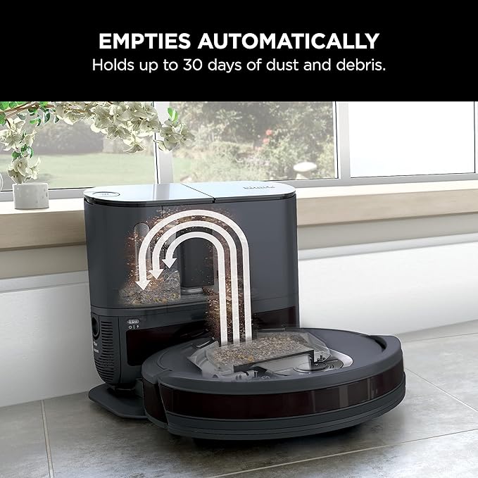Shark EZ Robot Vacuum, Self-Empty Base, Dark Gray,RV912S | 30-Day Bagless Self-Empty Base, Row-by-Row Cleaning, Multi-Surface Brushroll, Recharge & Resume, Wi-Fi, Works with Alexa - Image 2