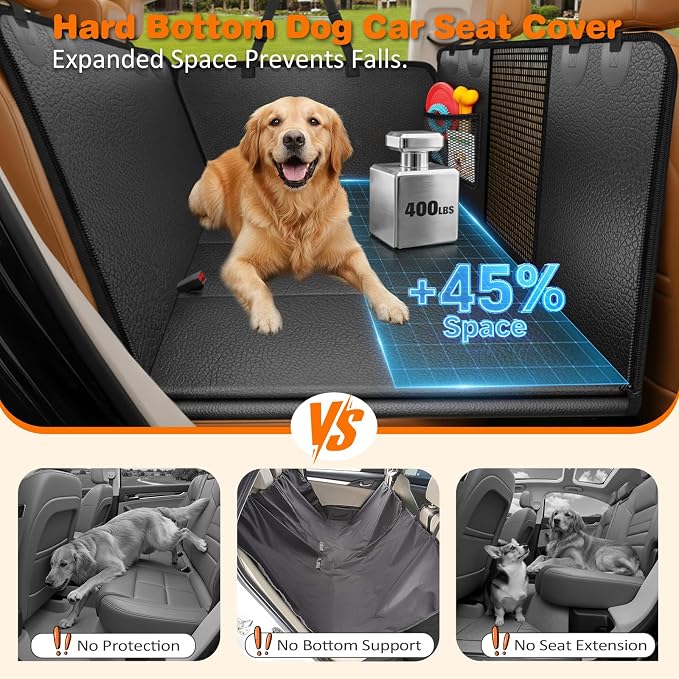 URPOWER Hard Bottom Dog Car Seat Cover for Pets 100% Waterproof Seat Cover Hammock 600D Heavy Duty Scratch Proof Nonslip Durable Back Seat Covers for Cars Trucks and SUVs - Image 2