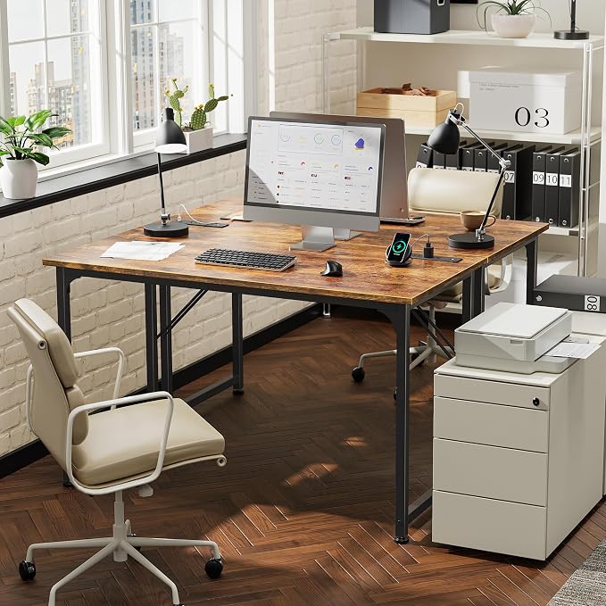 PRAISUN 40 X 20 Inch Computer Desk, Power Outlets, USB-C, Rustic Brown | Office Desk with 4 AC Outlets, USB & USB-C, Sturdy Metal Frame, Spacious Desktop for Work, Writing, Study & Gaming - Image 2