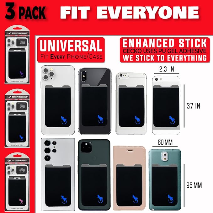 Phone Wallet - Adhesive Card Holder - Cell Phone Pouch - Stick on Lycra Pocket by Gecko - Carry Credit Cards and Cash - Image 6